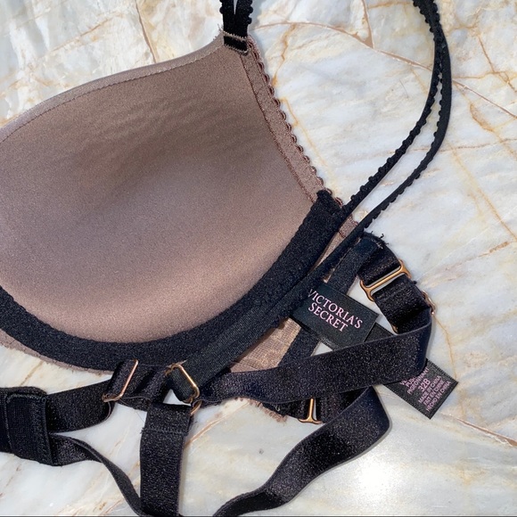 32B Bra Rare Very Sexy Bra strappy chain caged brown lace - Picture 2 of 8